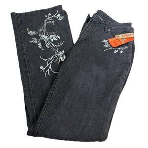 VTG Faded Glory Sz 10 (Actual 31x31) Black Floral Foil Silver Bootcut Jeans  NWT